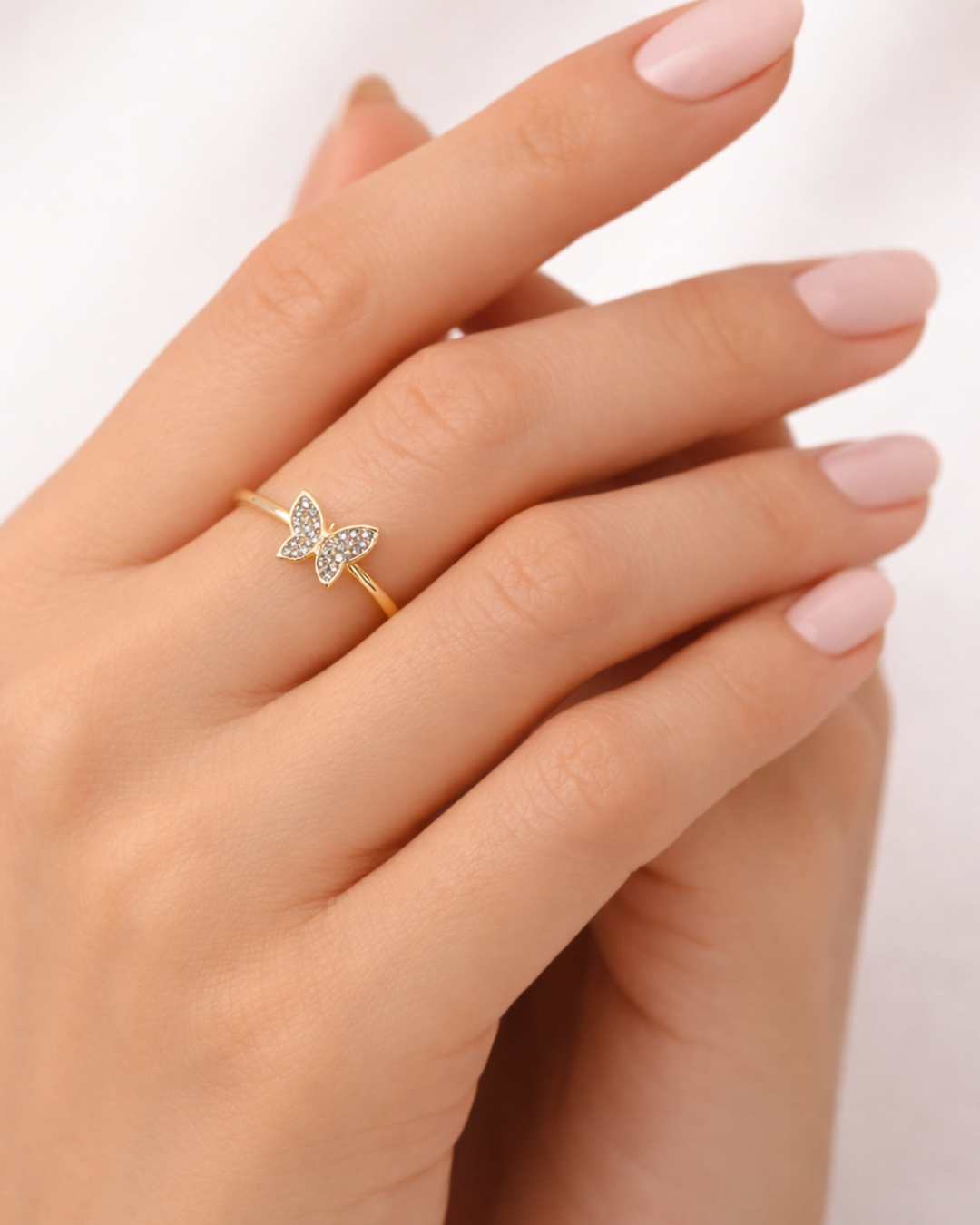14K Gold Butterfly Ring with Zirconia