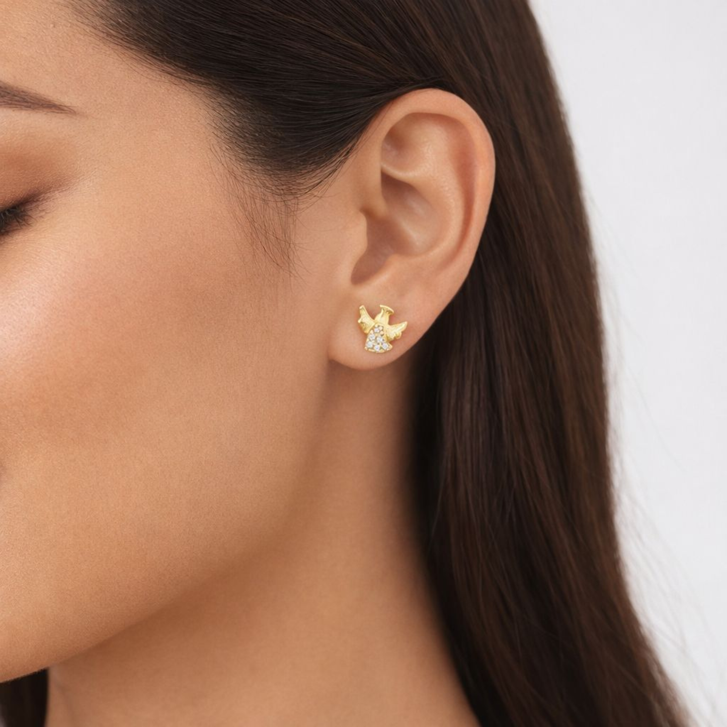 14K Gold Angel Stud Earrings