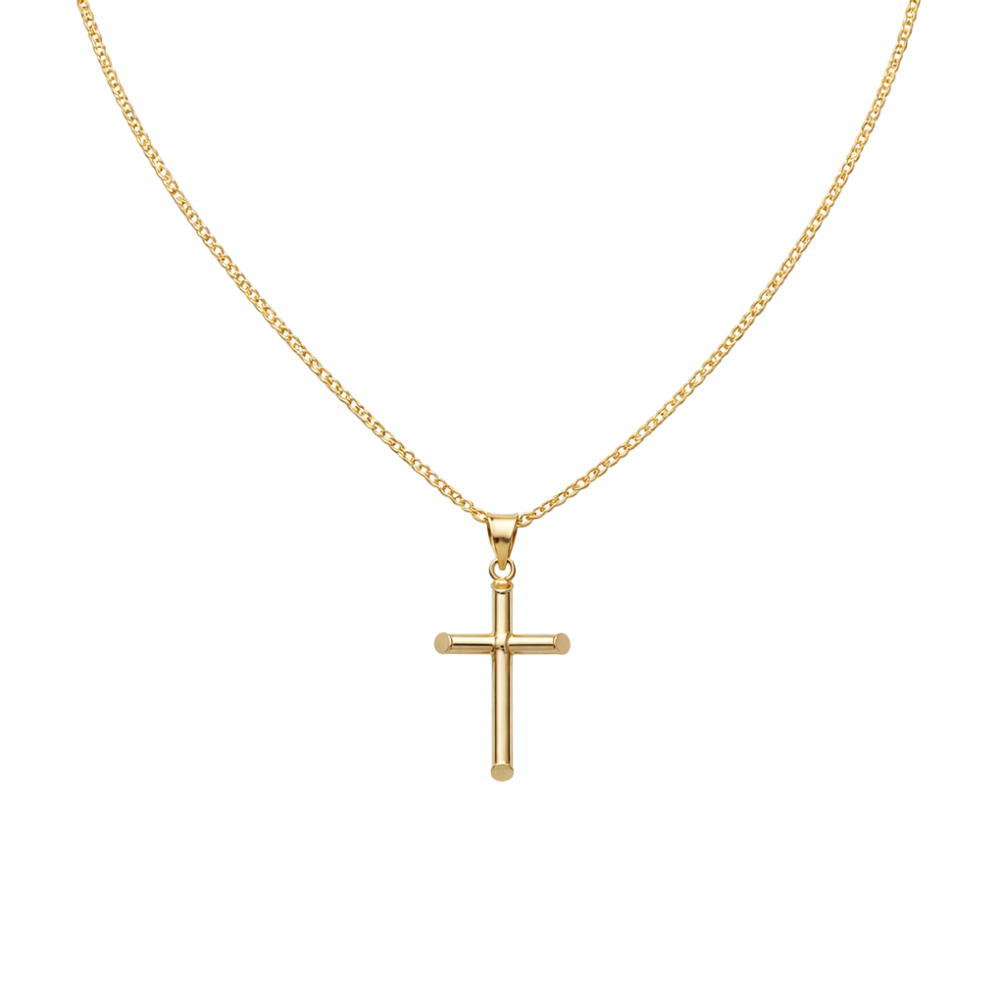 14K Gold Cross Pendant on Hollow Flat Curb Chain – Religious