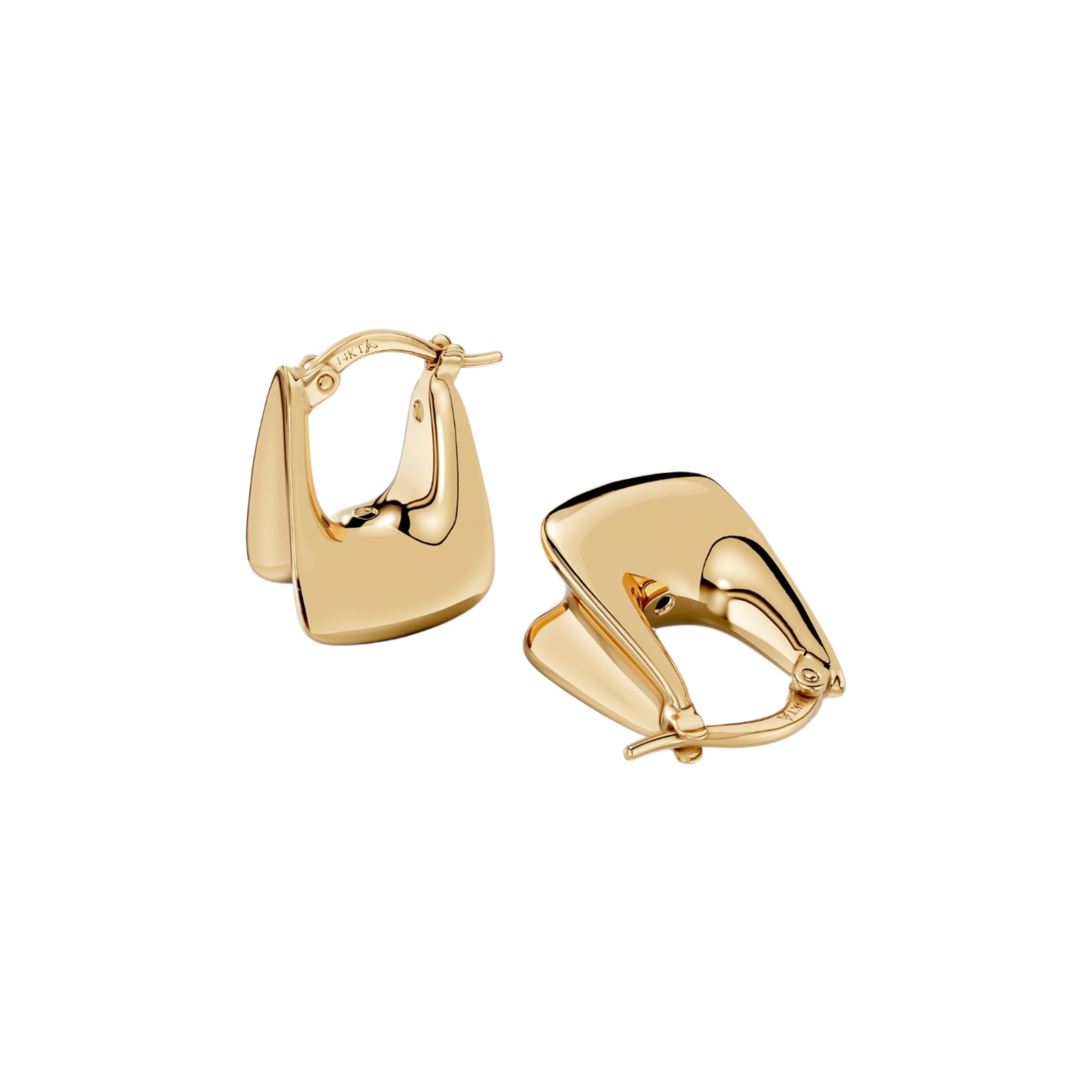 14k Gold Sculpted Triangle Hoop Earrings.