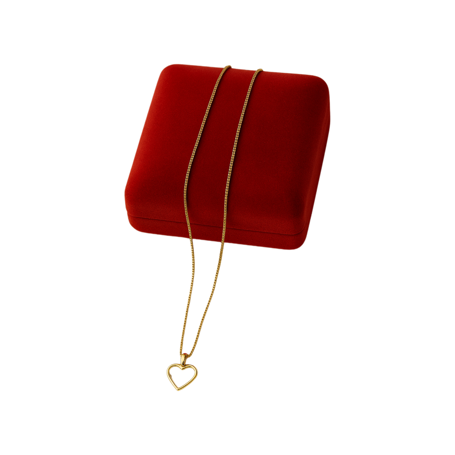 14K Gold Thin Box Chain with Heart Silhouette Pendant