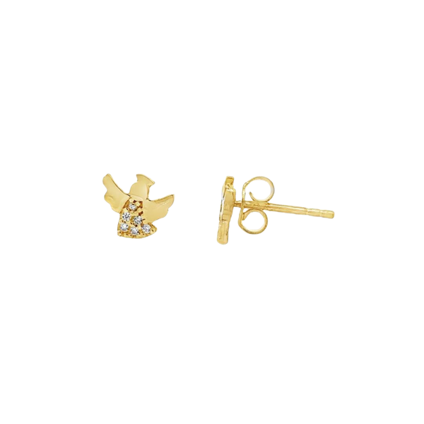 14K Gold Angel Stud Earrings with Zirconia – Protective Luxury Earrings