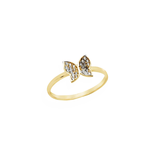 14K Gold Butterfly Ring with Zirconia