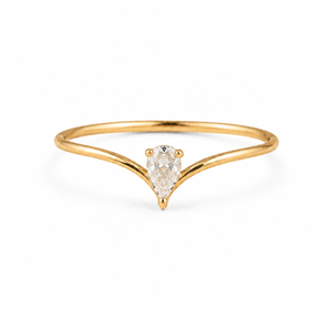 14K Gold Pear Cut Zirconia Ring – Minimalist Solitaire Engagement Ring
