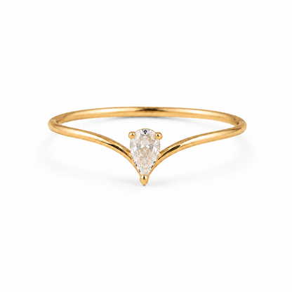 14K Gold Pear Cut Zirconia Ring – Minimalist Solitaire Engagement Ring