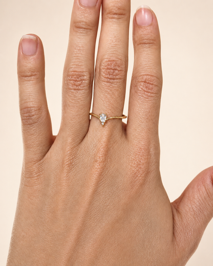 14K Gold Pear Cut Zirconia Ring – Minimalist Solitaire Engagement Ring