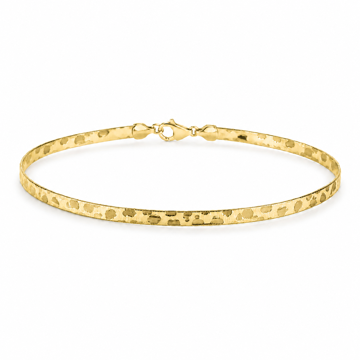 10K Gold Textured Herringbone Bracelet – Leopard Pattern Flat Gold Bracelet