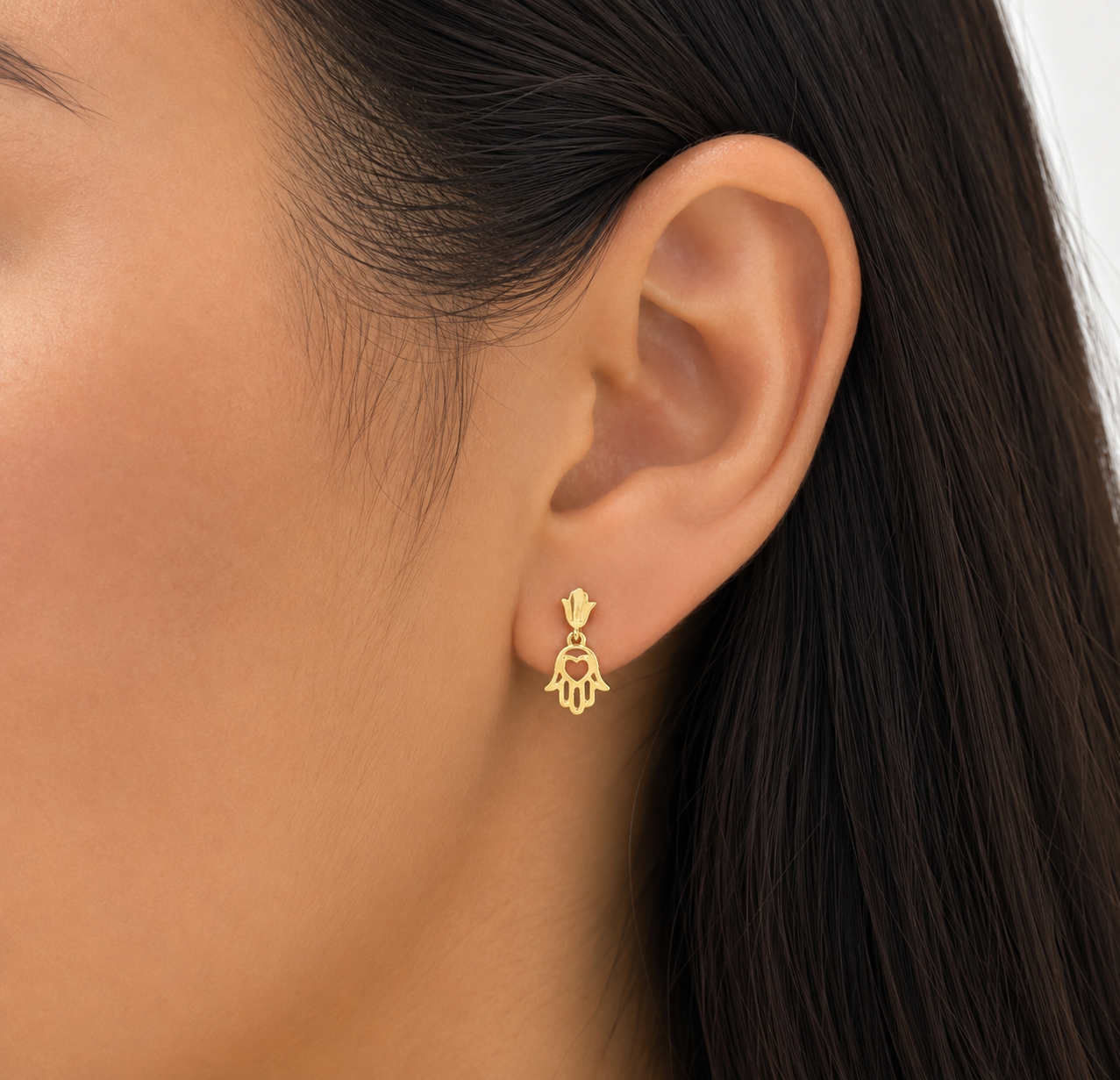 14K Gold Hamsa Hand Stud Earrings – Protective Symbol Luxury Drop Earrings