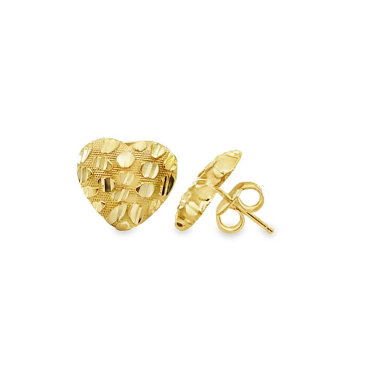 14K Gold Textured Heart Stud Earrings