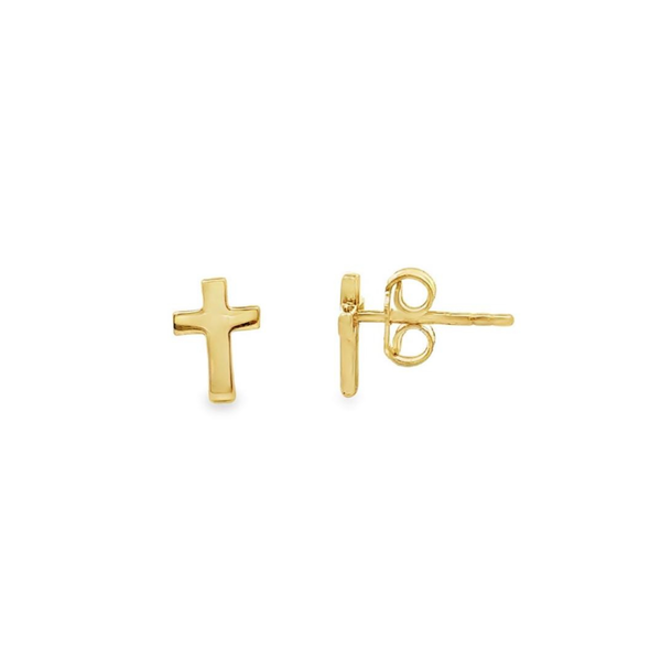 14K Gold Cross Stud Earrings – Minimalist Religious Gold Jewelry