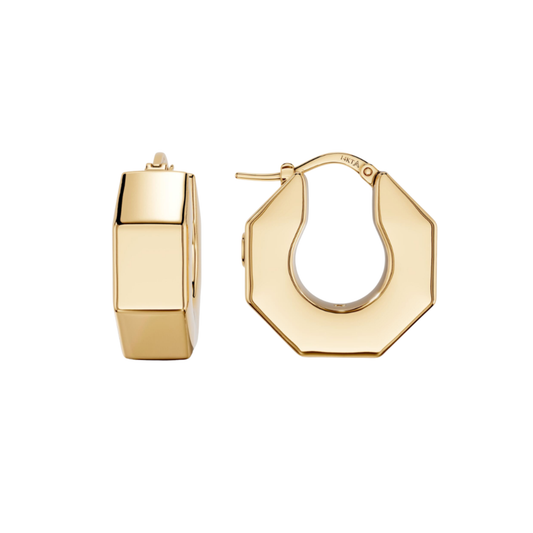 14K Gold Geometric Chunky Hoop Earrings