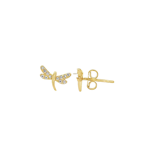 14K Gold Dragonfly Stud Earrings with Zirconia – Elegant Nature Inspired Jewelry