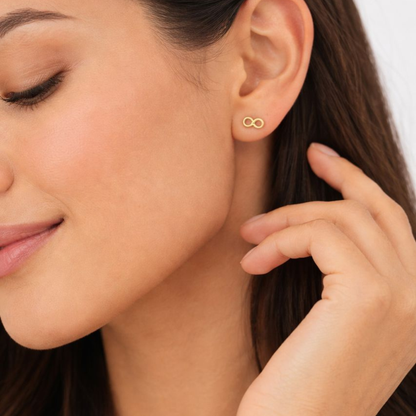 14K Gold Infinity Stud Earrings – Minimalist Symbolic Gold Earrings