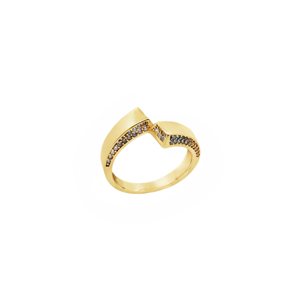 14K Gold Open Band Ring with Zirconia – Minimalist Luxury Statement Ring