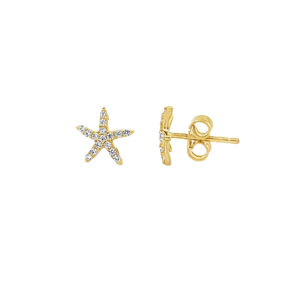 14K Gold Starfish Stud Earrings with Zirconia – Coastal Luxury Jewelry