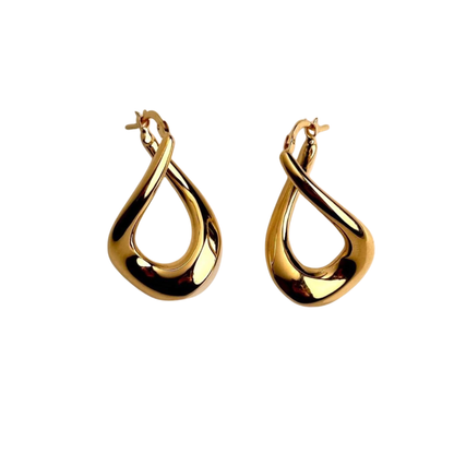 14K Gold Twisted Drop Hoop Earrings – Elegant Modern Gold Earrings