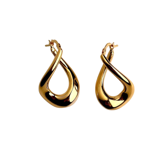 14K Gold Twisted Drop Hoop Earrings