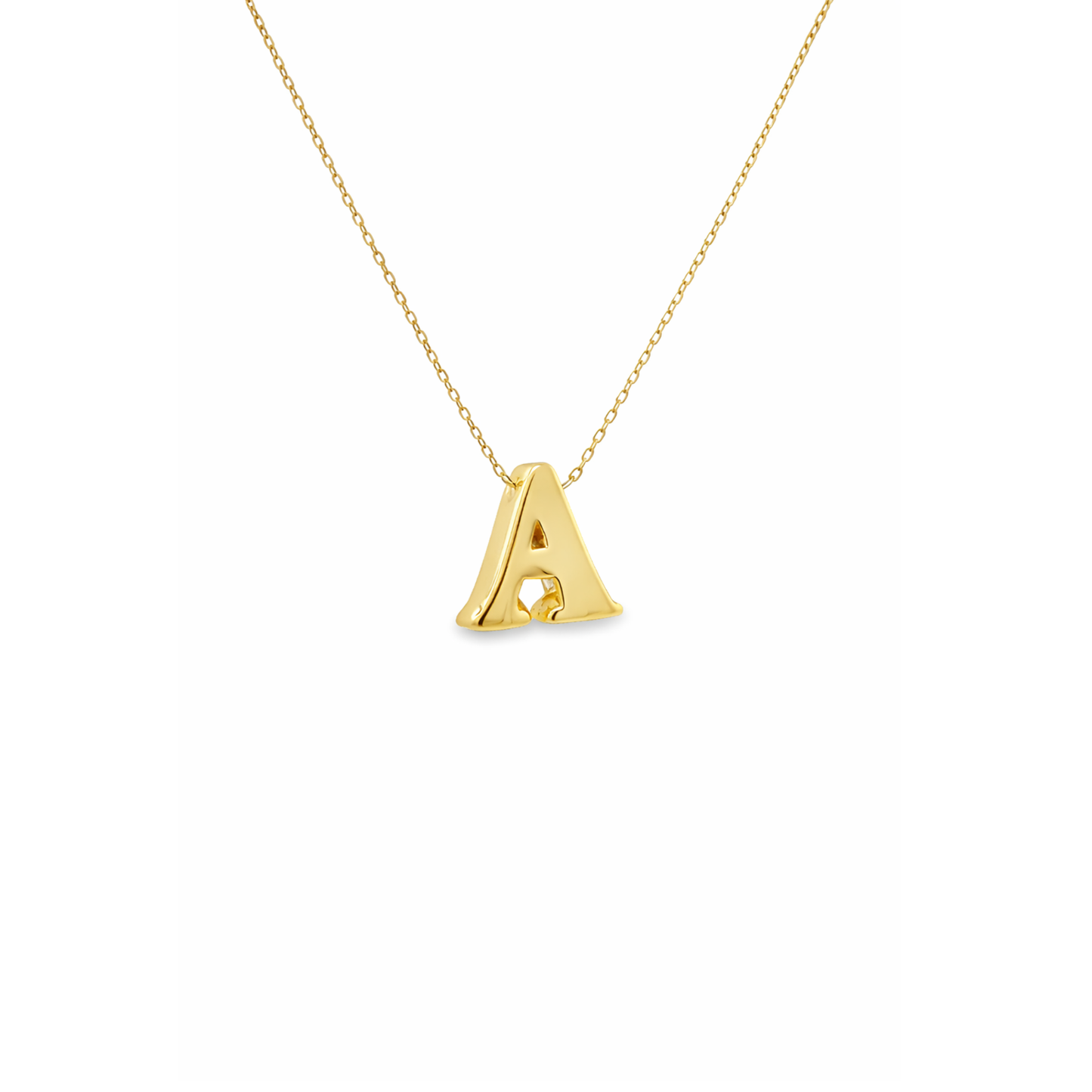 14K Gold Puffy Initial Necklace – Adjustable Length.