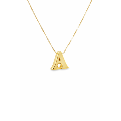 14K Gold Puffy Initial Necklace – Adjustable Length.