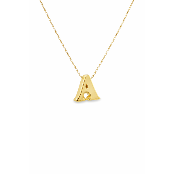 14K Gold Puffy Initial Necklace – Personalized Adjustable Gold Necklace
