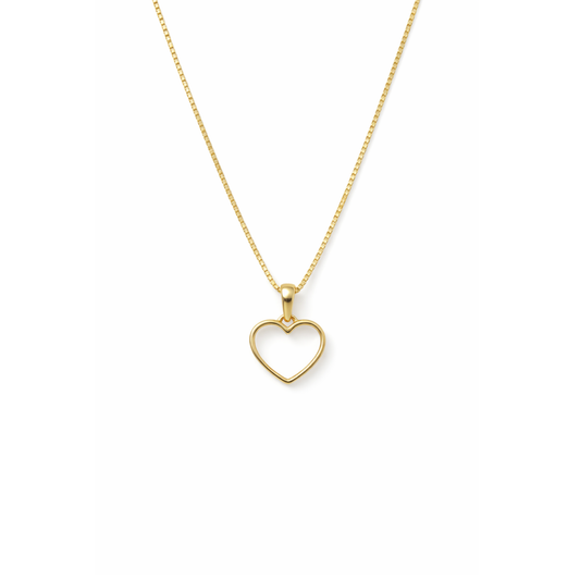14K Gold Thin Box Chain with Heart Silhouette Pendant