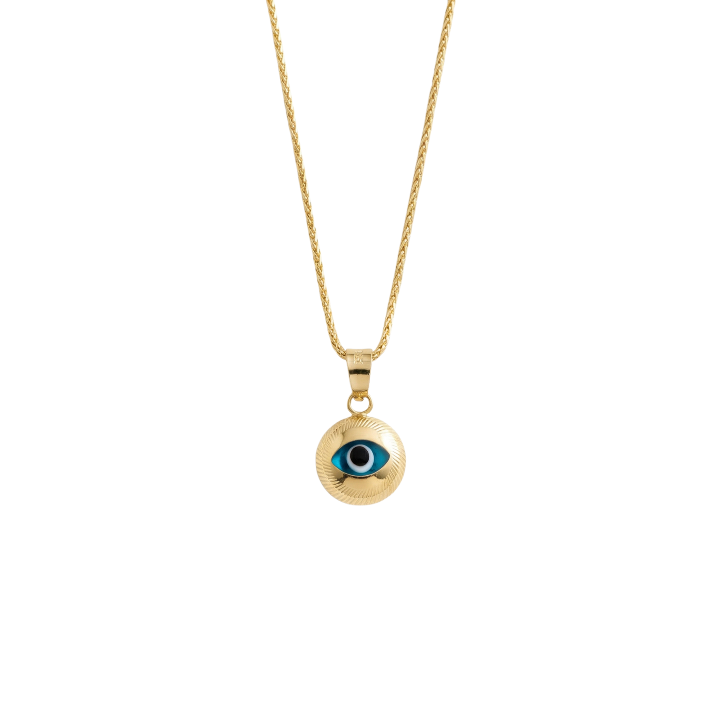 14K Gold Thin Wheat Chain with Turkish Eye Pendant