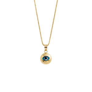 14K Gold Wheat Chain with Turkish Evil Eye Pendant – Protective Luxury Necklace