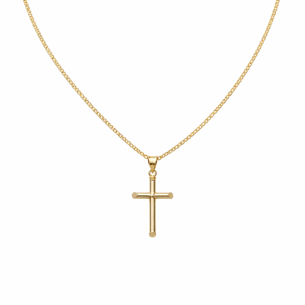 14K Gold Cross Pendant on Hollow Flat Curb Chain – Religious Luxury Necklace Set