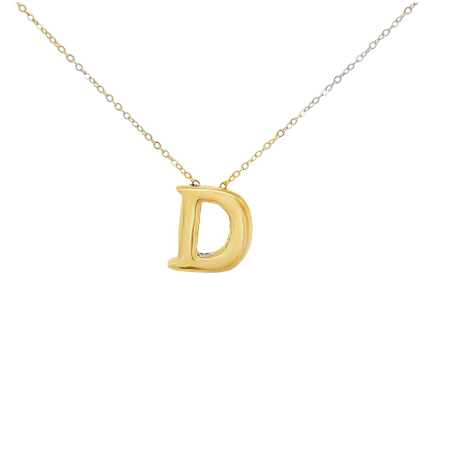 14K Gold Puffy Initial Necklace – Adjustable Length.