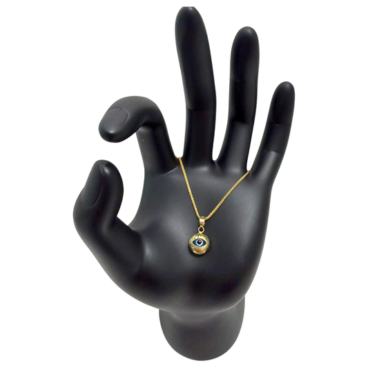 14K Gold Thin Wheat Chain with Turkish Eye Pendant