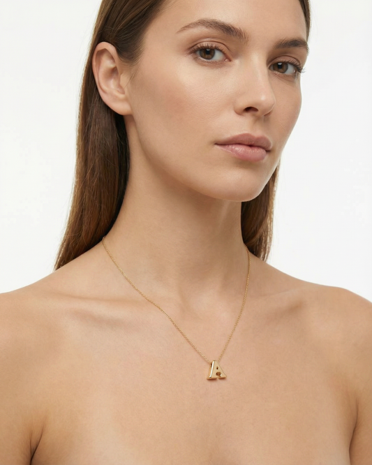 14K Gold Puffy Initial Necklace – Adjustable Length.