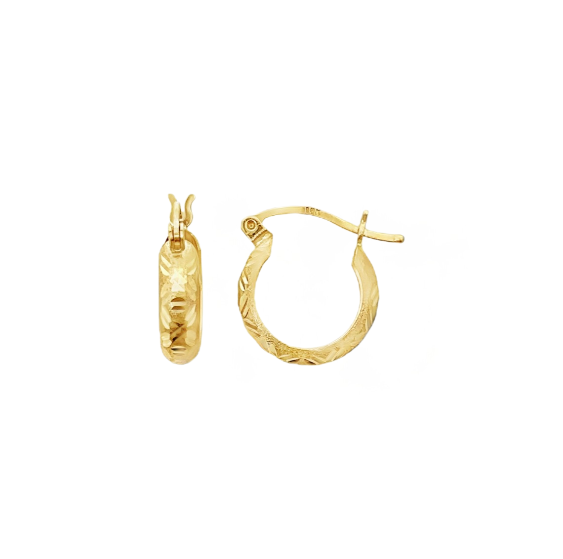 14K Gold Carved Hoop Earrings
