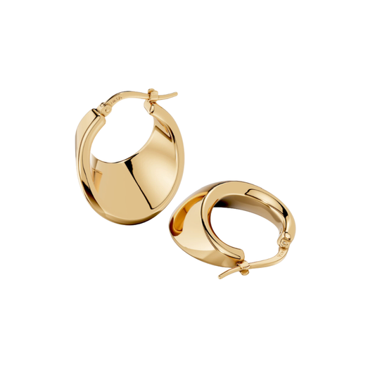14K Gold Wide Polished Hoop Earrings