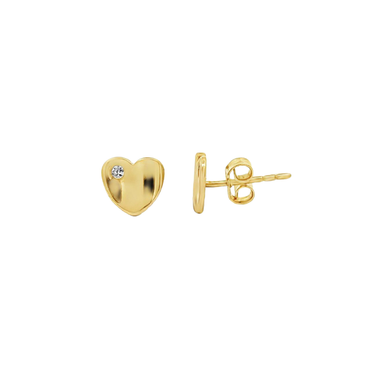 14K Gold Heart Stud Earrings with Zirconia