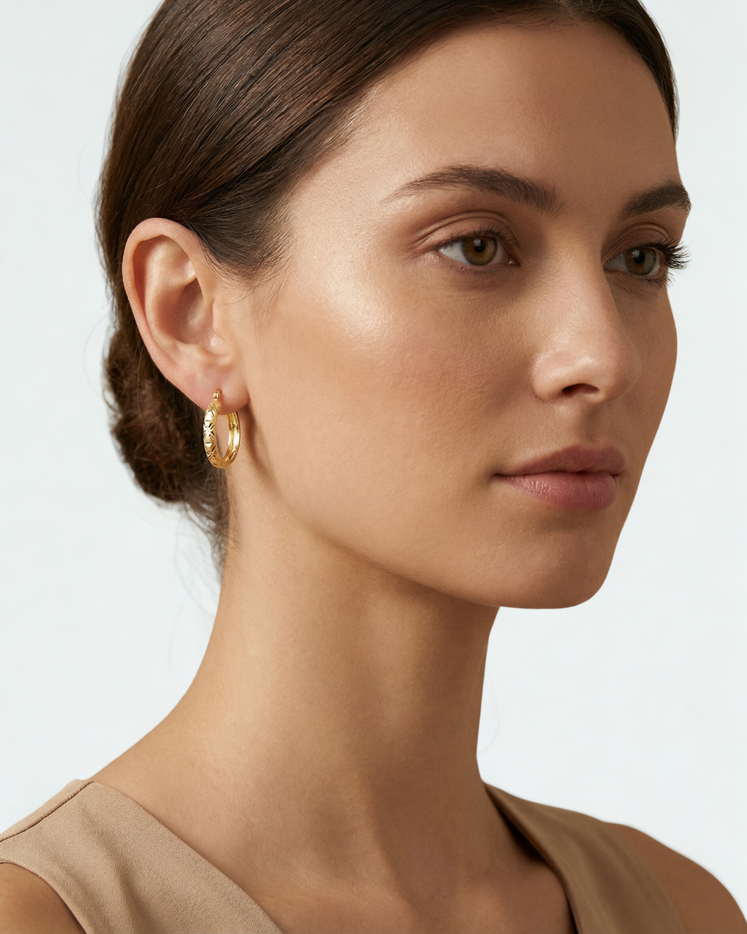 14K Gold Carved Hoop Earrings