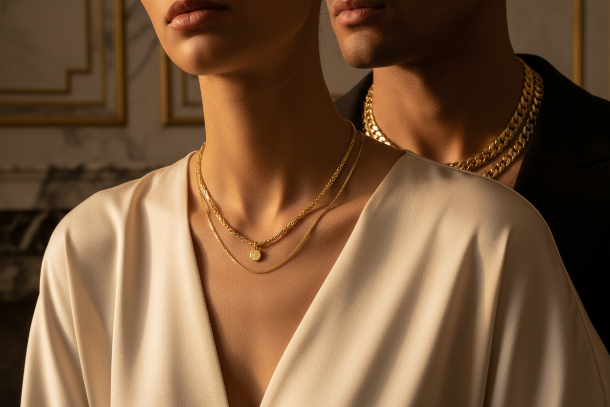 de oro, puede ser una mujer que las tenga puesta o un hombre y una mujer