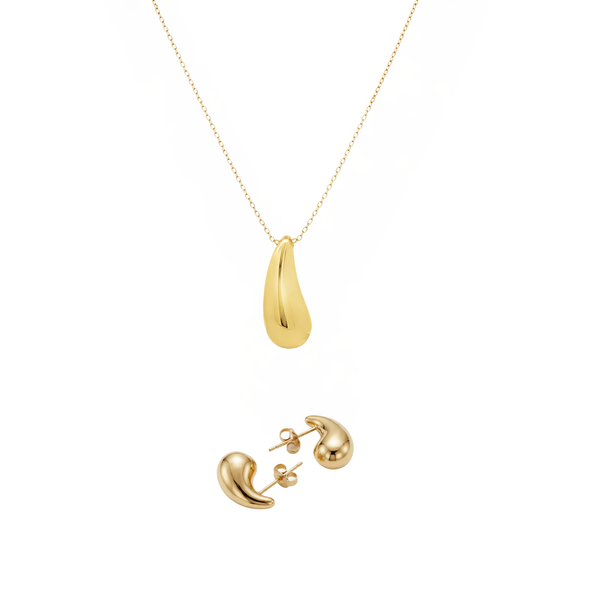 14K Gold Drop Necklace & Earrings Set – Elegant Minimalist Jewelry Set