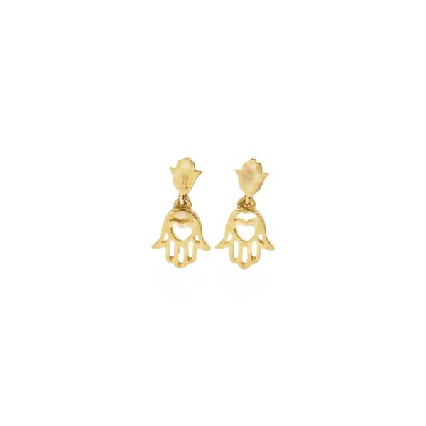 14K Gold Hamsa Hand Stud Earrings – Protective Symbol Luxury Drop Earrings