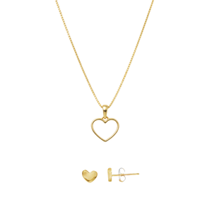 14K Gold Heart Necklace & Stud Earrings Set – Romantic Italian Gold Jewelry