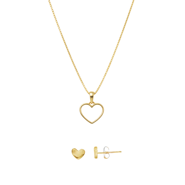 14K Gold Heart Necklace & Stud Earrings Set – Romantic Italian Gold Jewelry