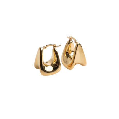 14k Gold Sculpted Triangle Hoop Earrings.